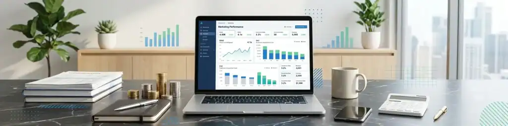 Marketing tools dashboard showing advertising performance and business analytics
