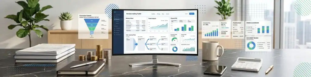 Business, marketing and investment tools dashboard